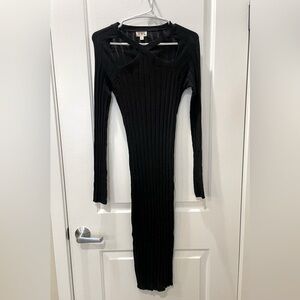 POL…Elegant Black Ribbed Knit Dress